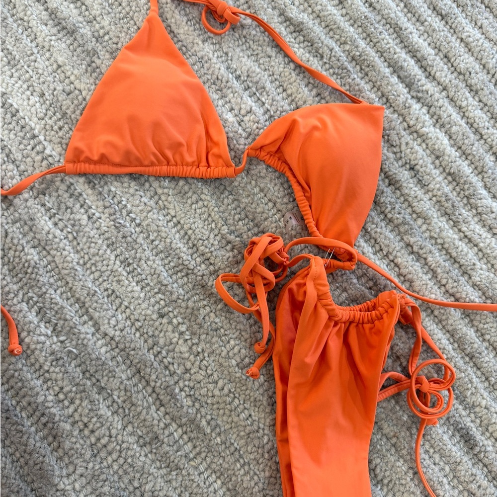 Bright Orange Triangle String Bikini Top and Bottom